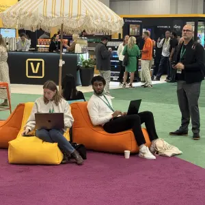 Unlike most conventions, this venue had many places to sit and collaborate or meet with clients. They served lunch and snacks free of charge all day.