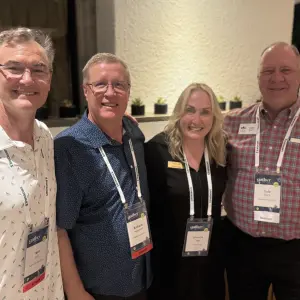 Tom Finn, Richard Wardwell, Superior Grocer with Rhonda Tagge Olive Crest, and Dale Stern, Downey Brands