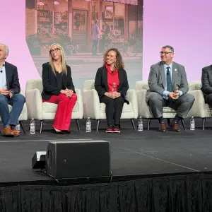 Panel Discussion: Intro, Parag Shah, Think Blue: Michael Sansolo, Sansolo Solutions; Kristin Popp, Woodman's; Sheila Ebanks, Coca Cola; Greg Ferrara, NGA; Mike Stigers, Wakefern