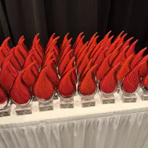 Our unique and beautiful red crystal awards representing the blood sweat and tears of every independent grocer.