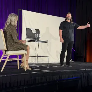 Jon Dorenbos with Cindy Hendry assisting in card trick