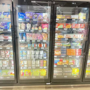 Large selection of ice cream and frozen dinners