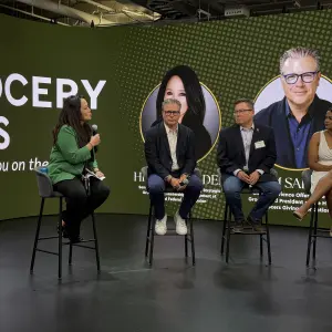 HeeSook moderating panel asking questions, all emerging brands ask