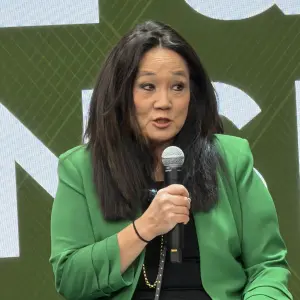 HeeSook moderating a panel. Topic: What Buyers Want--and What Gets you on the Shelf?