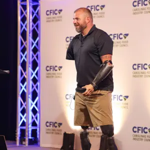 Retired U.S. Army Staff Sgt. Travis Mills of the 82nd Airborne delivered the keynote address.