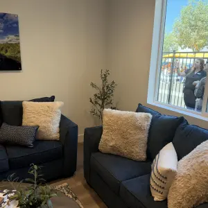 Outside the bedrooms are social areas